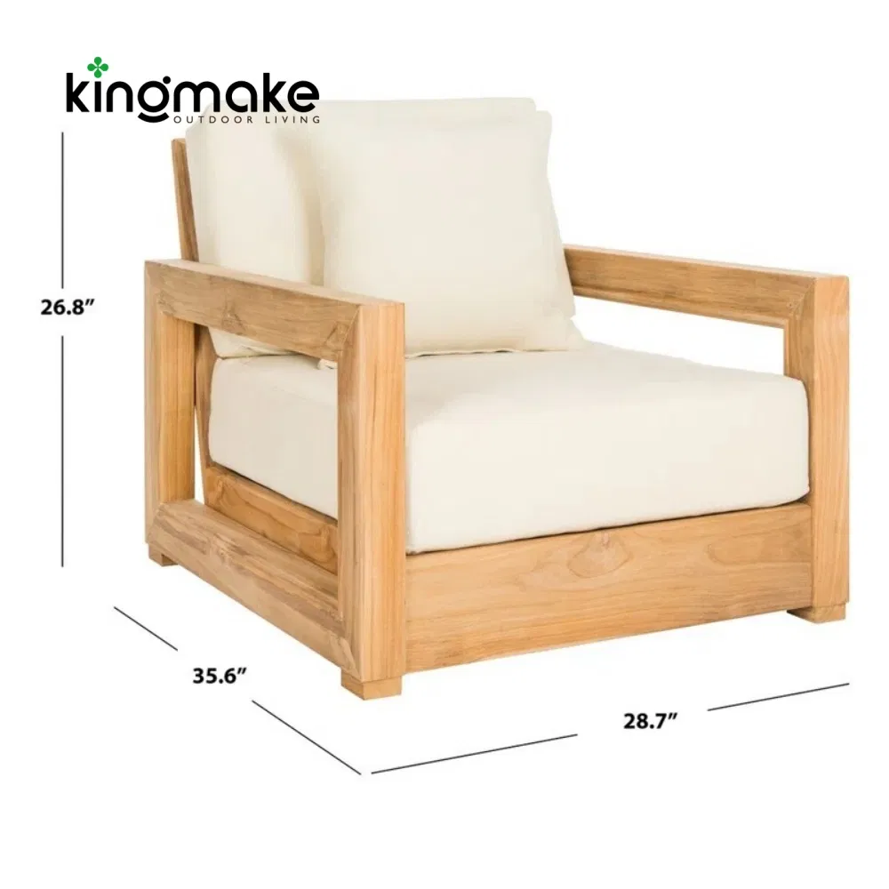 Hotel Project Sunproof Fabric Teak Wood Rope Patio Garden furniture Balcony Outdoor Sofa for Villa&Hotel