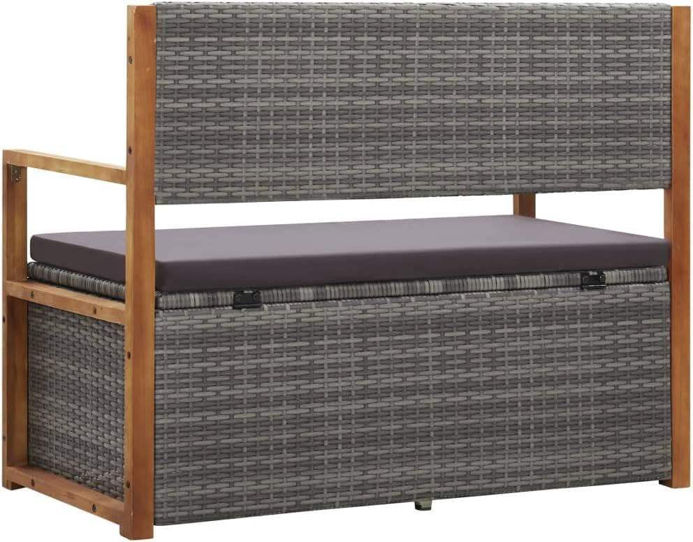 All-Weather Waterproof Outdoor Furniture 2 in 1 Poly Rattan Solid Wood Storage Benches