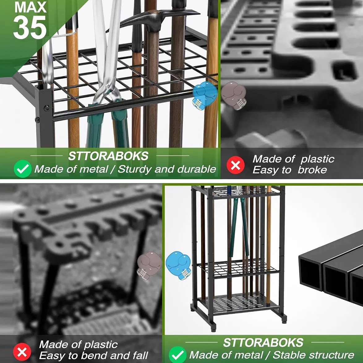 Heavy Duty Steel Garden Tool Stand Long Handle Tools Storage Organizer