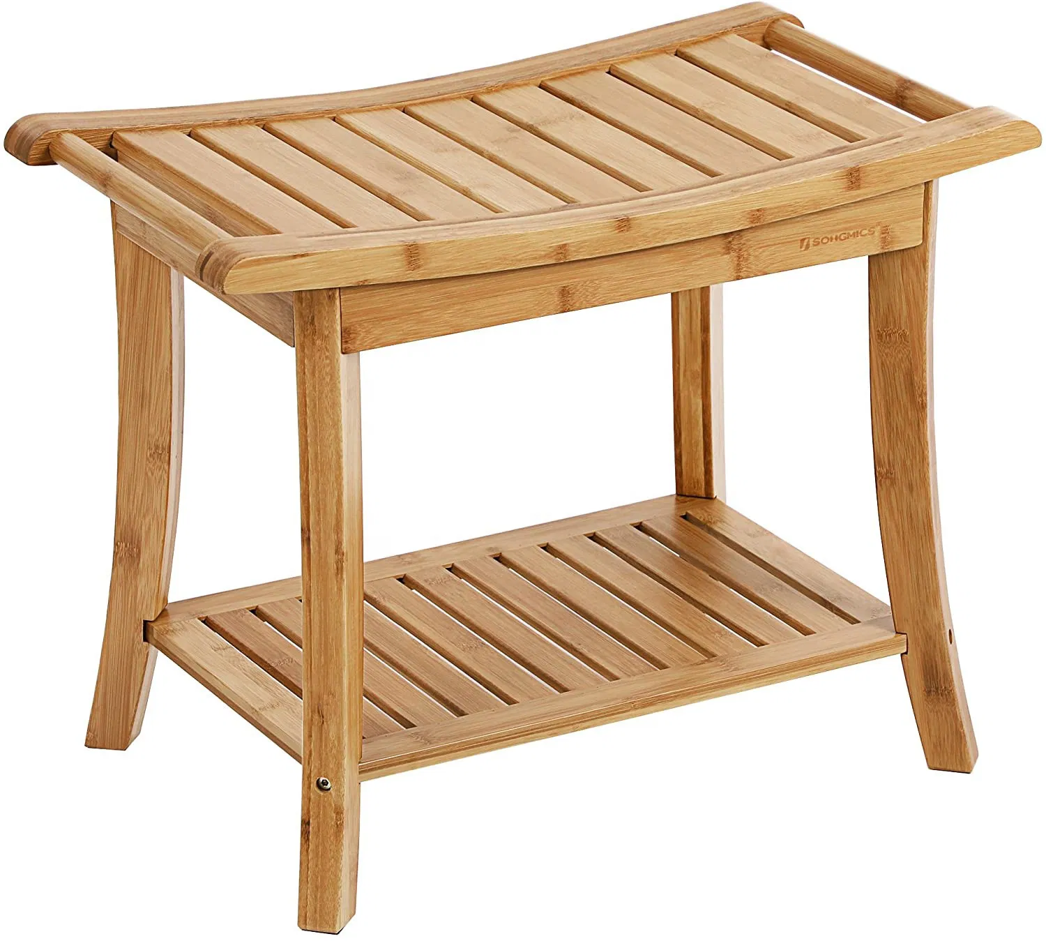 2 Tier Indoor Outdoor Waterproof Bamboo Shower Bench with Storage Shelf Bamboo Bathroom Chair Bamboo SPA Bench
