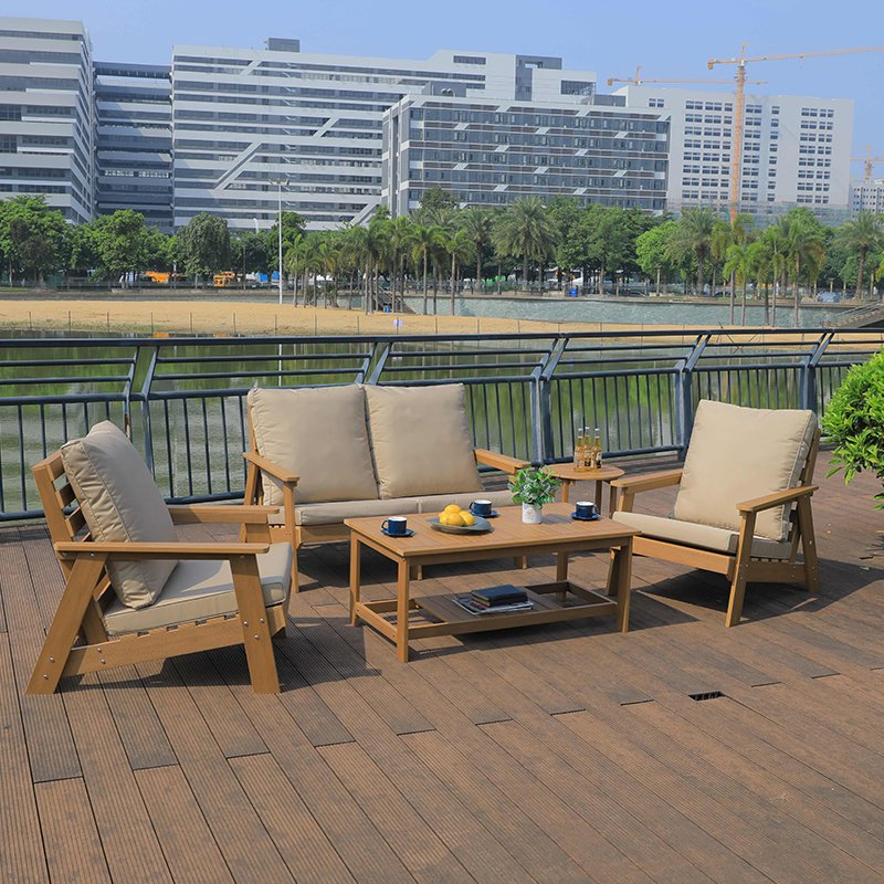 New Style Beach Furniture Patio Garden Waterproof Outdoor Plastic Wood Sofa Set