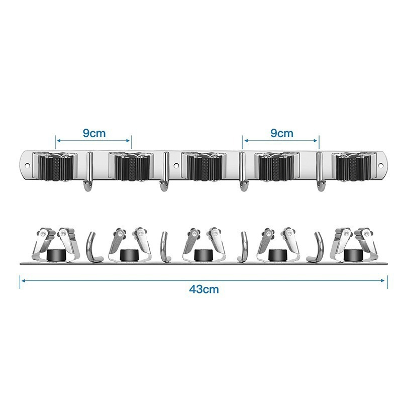 Multi-Functional Garden Tool Organizer with Stylish Silver Hook Wall-Mounted and Standing Type Hanger and Broom Rack