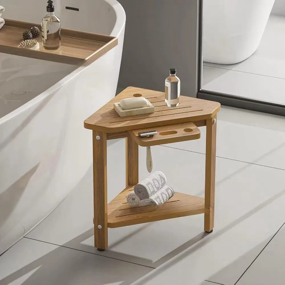 Elegant Bamboo Shower Bench with Storage Shelf and Non-Slip Feet
