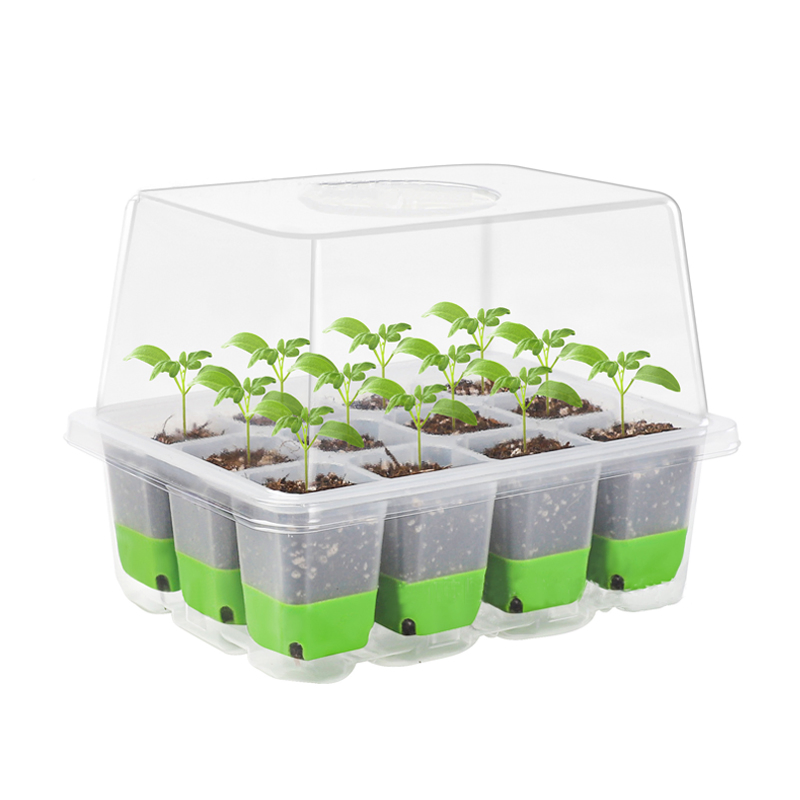 Vacuum Forming Silicone 12-Hole Seed Starting Trays with High Lid Nursery Planting Box Reusable Hole Gardening Germination Seeding Tray