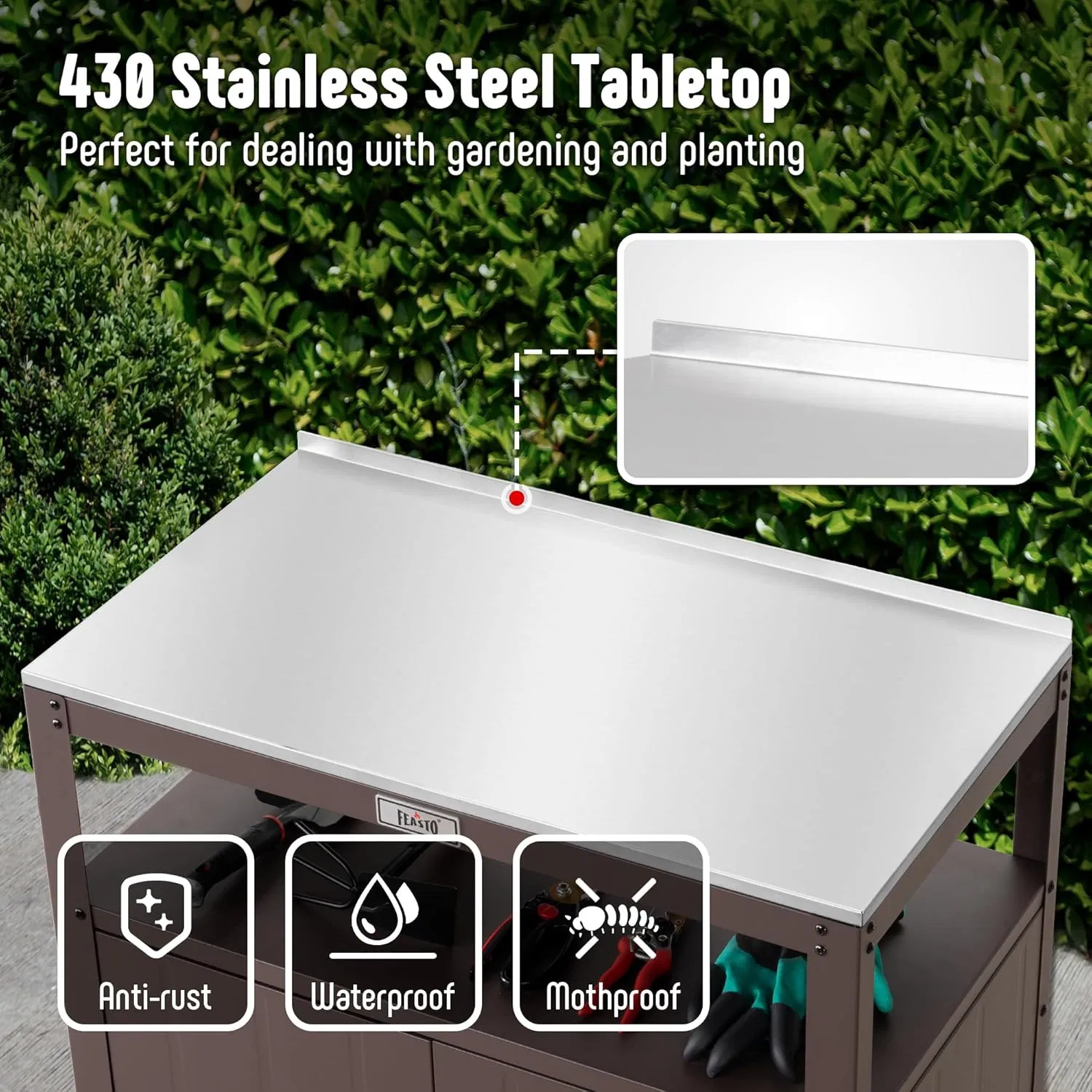 Large Capacity Stainless Steel Storage Cabinet Multi-Functional Outdoor Gardening Workbench