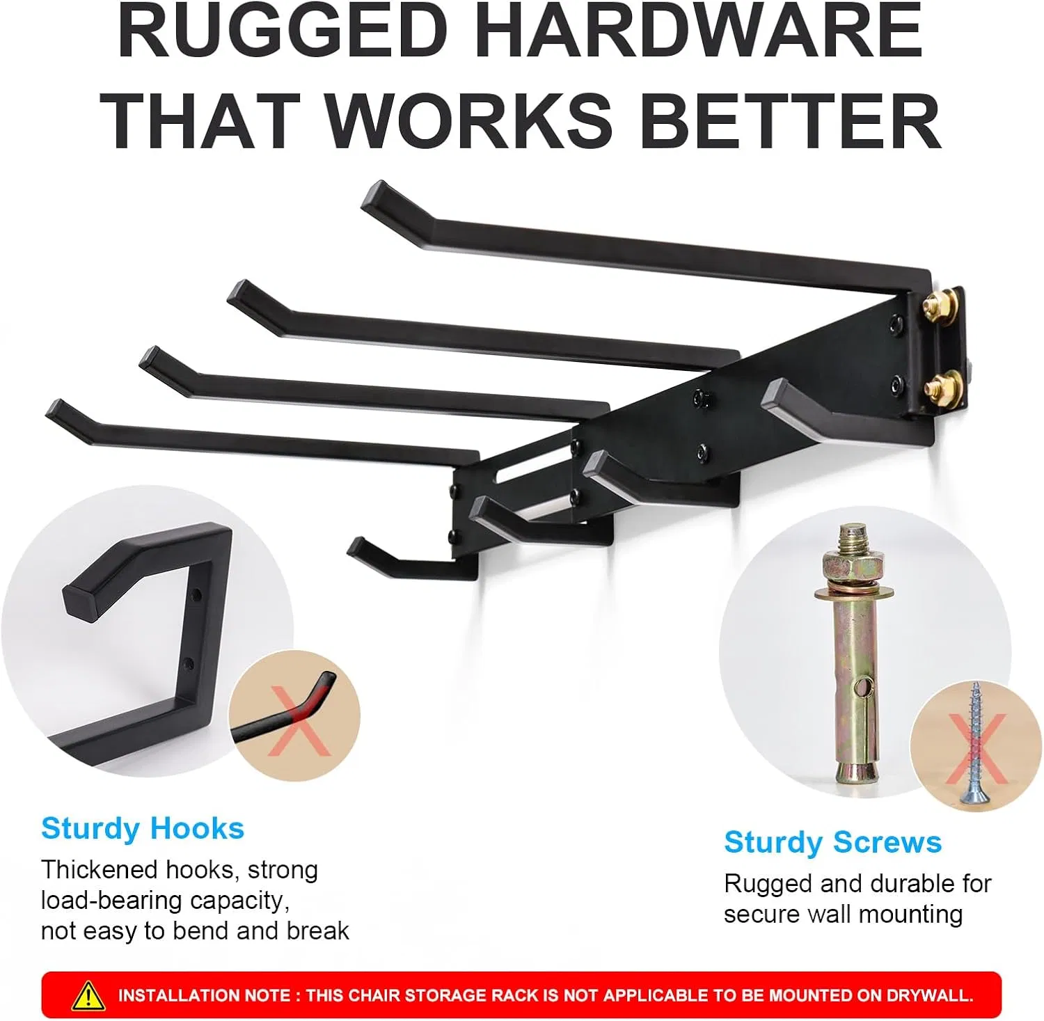 Heavy Duty Steel Garage Wall Mounted Garden Tool Organizer for Ladders, Chairs