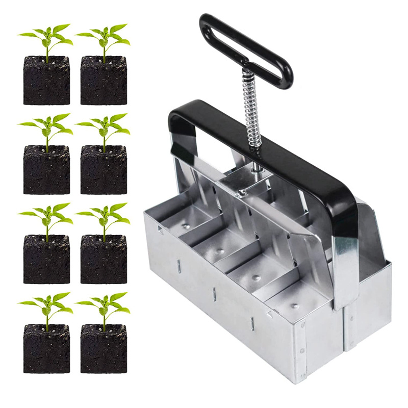 8 and 4 Cell Seed Starting Soil Block Maker Hand Held 2 Inch Mold Garden Blocking Tool with Handle