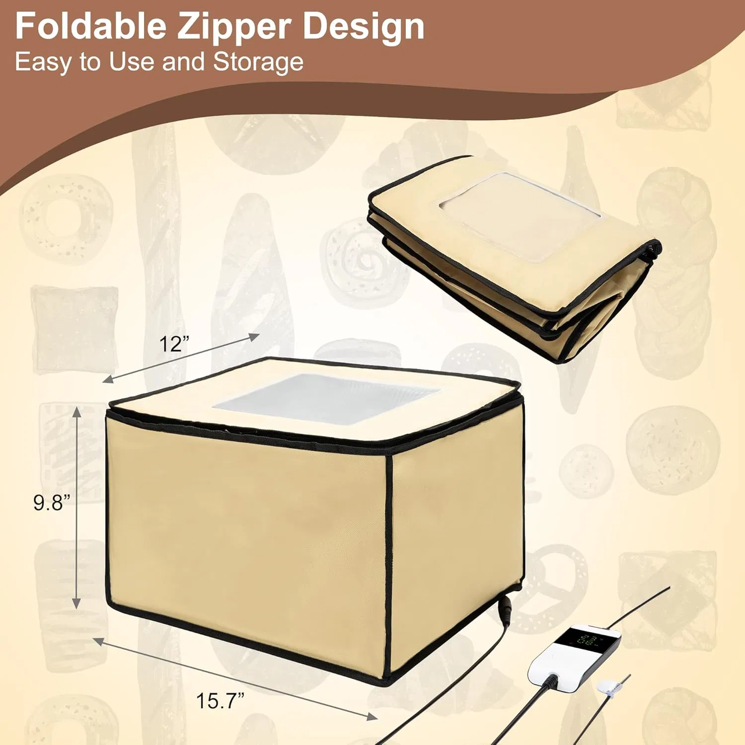 Folding Dough Proofer Box with Temp Control (50-130℉) &amp; 24H Timer, Extra Large Bread Proofing Box for Sourdough, Pizza, Yogurt, Seed Starting, 3D Filament Dryin