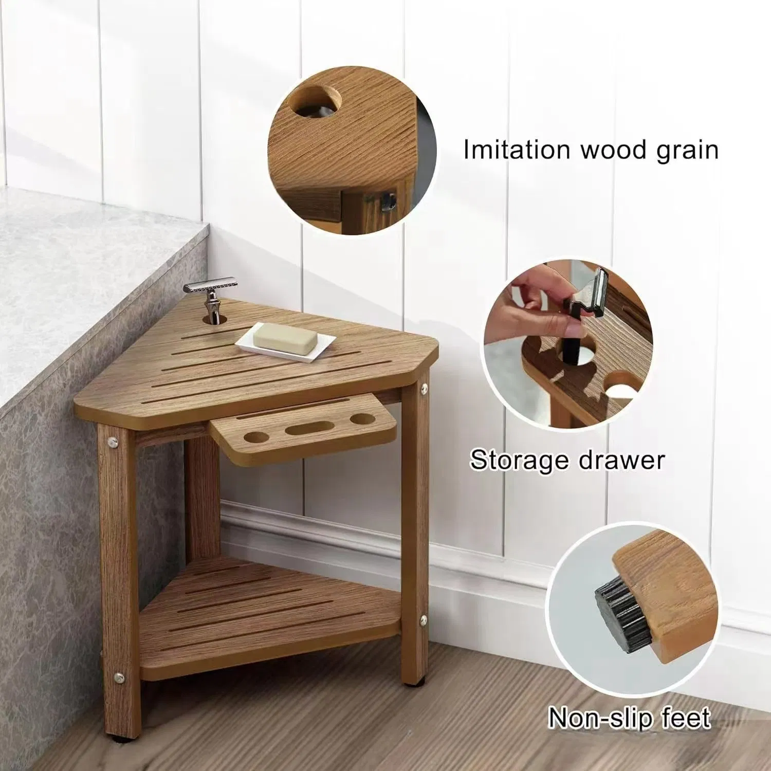 Elegant Bamboo Shower Bench with Storage Shelf and Non-Slip Feet