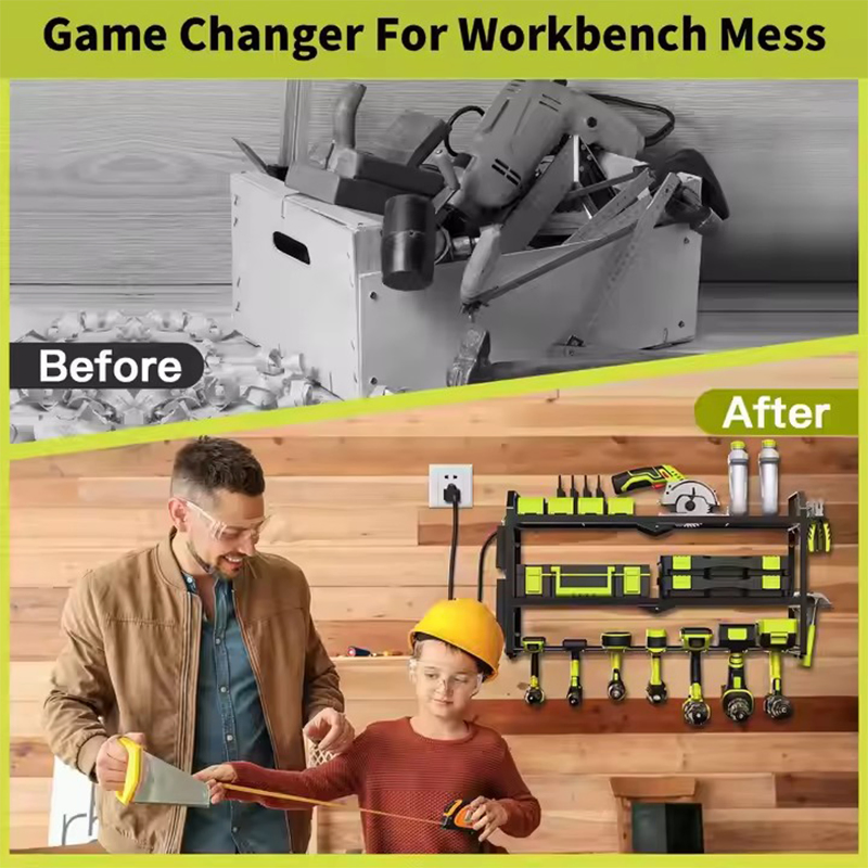 Large Capacity Cordless Power Tool Wrench Carts Wall Mount Hand Garden Tools Storage Organizer