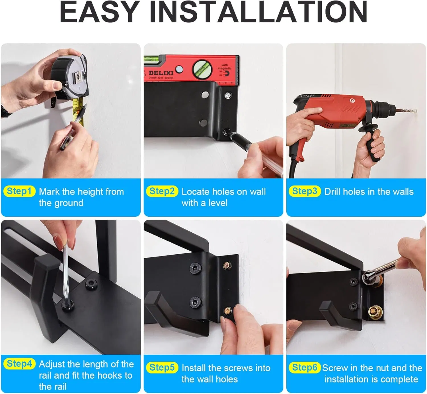 Heavy Duty Steel Garage Wall Mounted Garden Tool Organizer for Ladders, Chairs