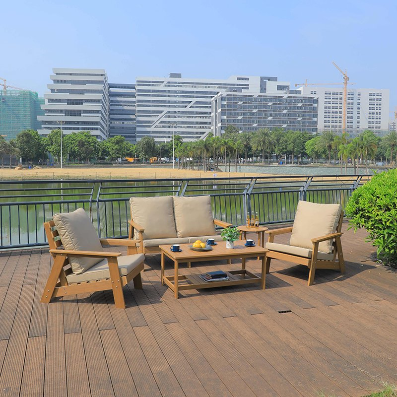 New Style Beach Furniture Patio Garden Waterproof Outdoor Plastic Wood Sofa Set