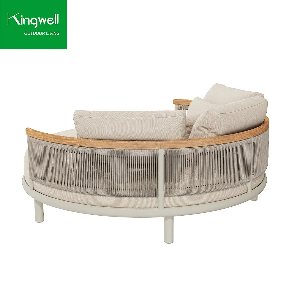 Leisure Garden Aluminum Outdoor Furniture Bed Rope Woven Round Daybed for Hotel Patio