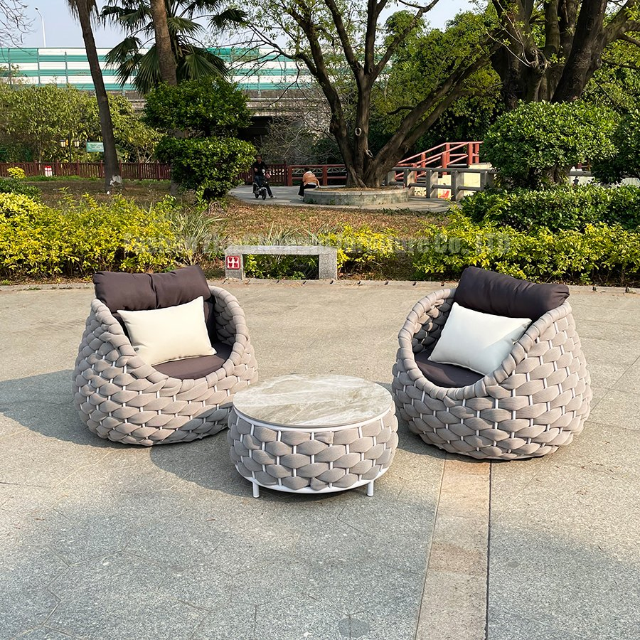 Popular Modern Balcony Hotel Lounge Chair Patio Aluminum Furniture Outdoor Garden Egg-Shaped Rope Sofa