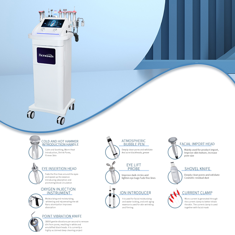 Multifunctional 11-in-1 Portable Oxygen Facial Machine Water Jet Cleansing Exfoliation Pore Shrinking Whitening Acne Treatment
