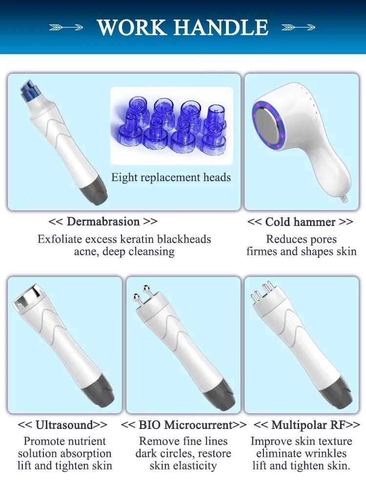 5 in 1 Desktop Hydro Bubble Water Dermabrasion Face Cleaning BIO Microcurrent Face Care Machine