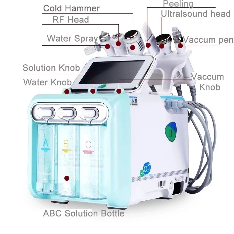 Beauty Machine High Frequency Hydrodermabrasion 6-in-1 Face Machine Microdermabrasion Hydro Facial Machine US UK Stainless Steel