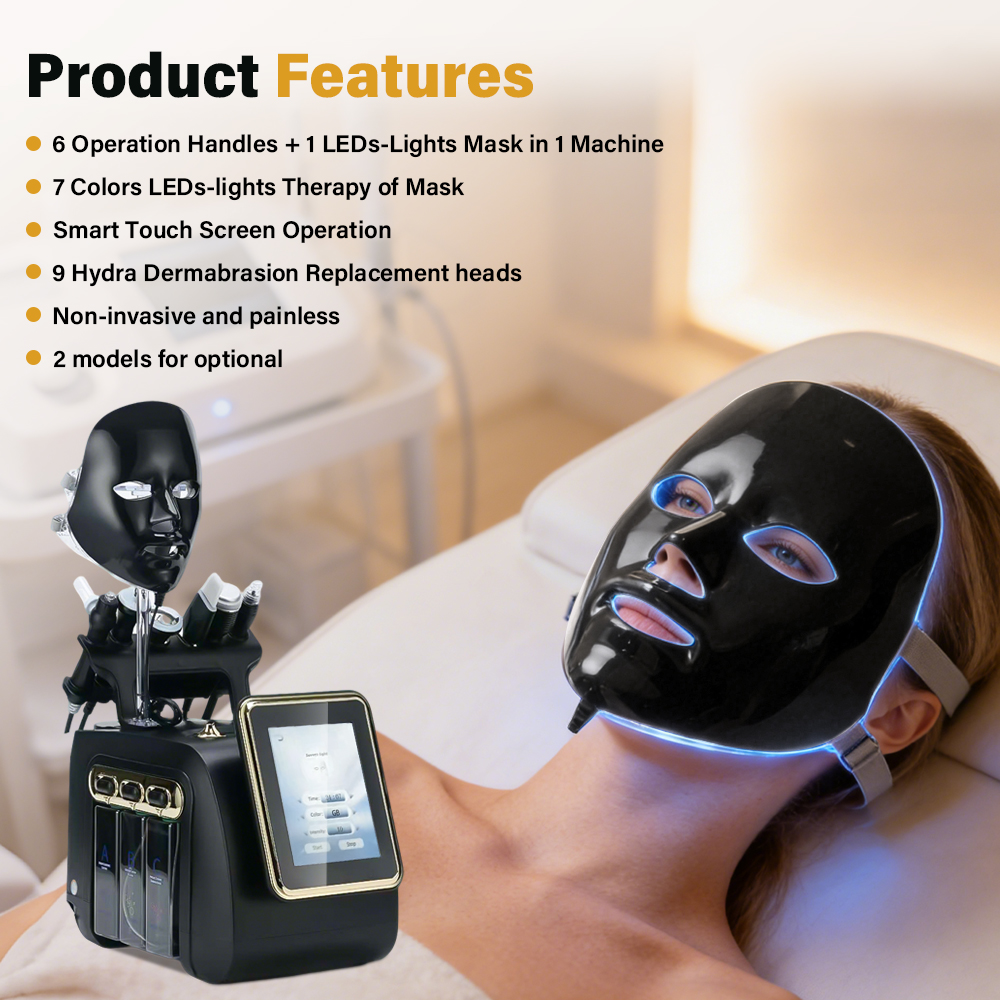 New Portable 7 in 1 Hydra Beauty Facial Machine Blackhead Removal Machine with LEDs-lights Mask