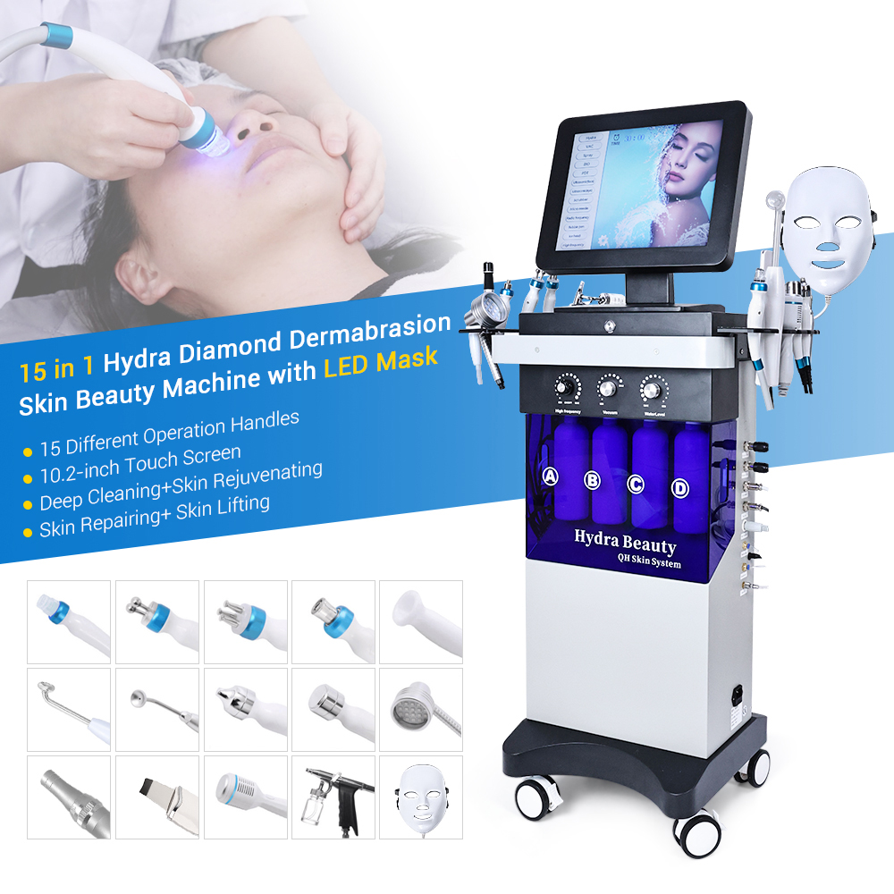 Professional 15 in 1 Hydra Microdermabrasion Facial Aqua Peeling Hydro Diamond Machine with LED Mask