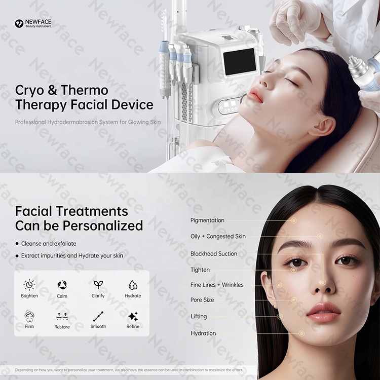 NewFace CE FCC UCKA RoHS Oxygen Infusion Cold and Hot Hammer Cryotherapy 9 in 1 Professional Hydra Oxygen Spray Facial Machine