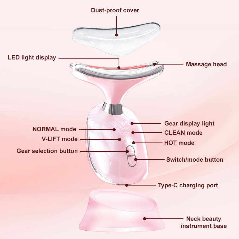 New Face &amp; Neck Massager 4 Modes Wish 7 Color Light Warm Vibration Skin Facial Lifting Device Beauty Massager Suitable for Women