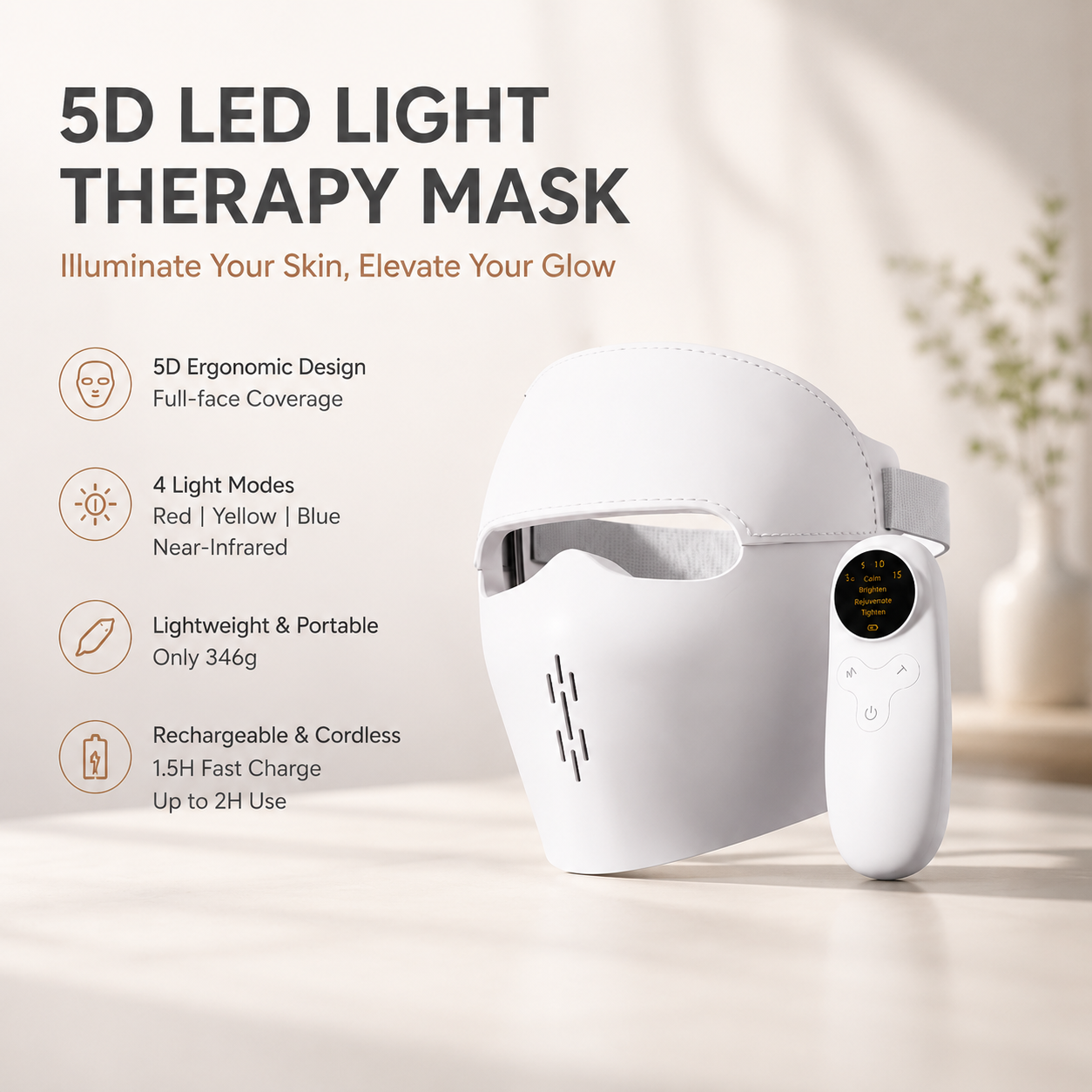 Premium Rechargeable LED Beauty Device 5D Facial Care Mask Portable Skin Routine Equipment