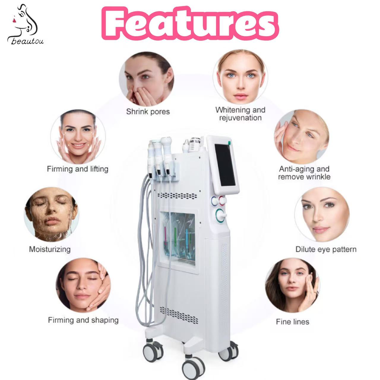 Beauty Salon Equipment 6-in-1 Oxygen Jet Peel Hydro Machine Touch Screen Skin Hydrodermabrasion Stainless Steel Face Treatment