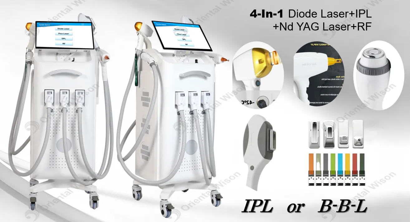 Diode Laser Hair Removal IPL Cell Light Skin Rejuvenation YAG Laser Tattoo Ink Pigment Removal RF Facial Lifting Body Slimming Skin Beauty Equipment