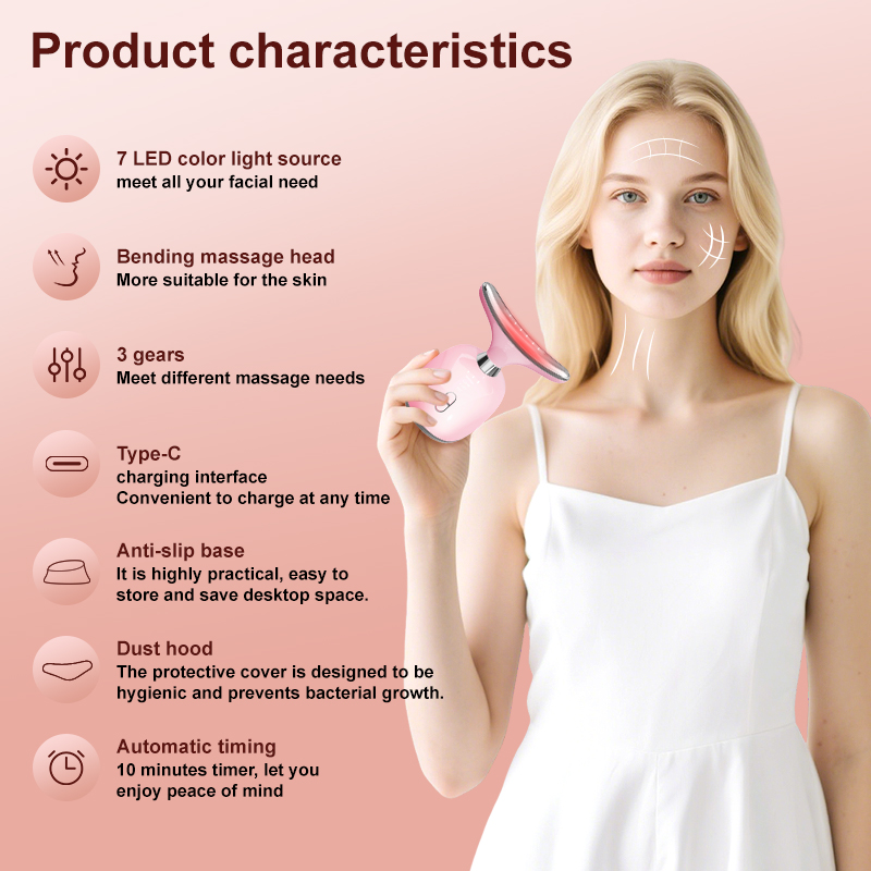 New Face &amp; Neck Massager 4 Modes Wish 7 Color Light Warm Vibration Skin Facial Lifting Device Beauty Massager Suitable for Women