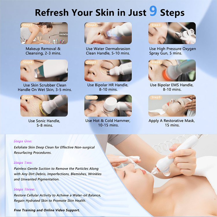 W05X 4.0 8 in 1 Small Bubble Hydro Skin Management Machine Water Oxygen Peeling Deep Cleansing Ultrasonic Beauty Device