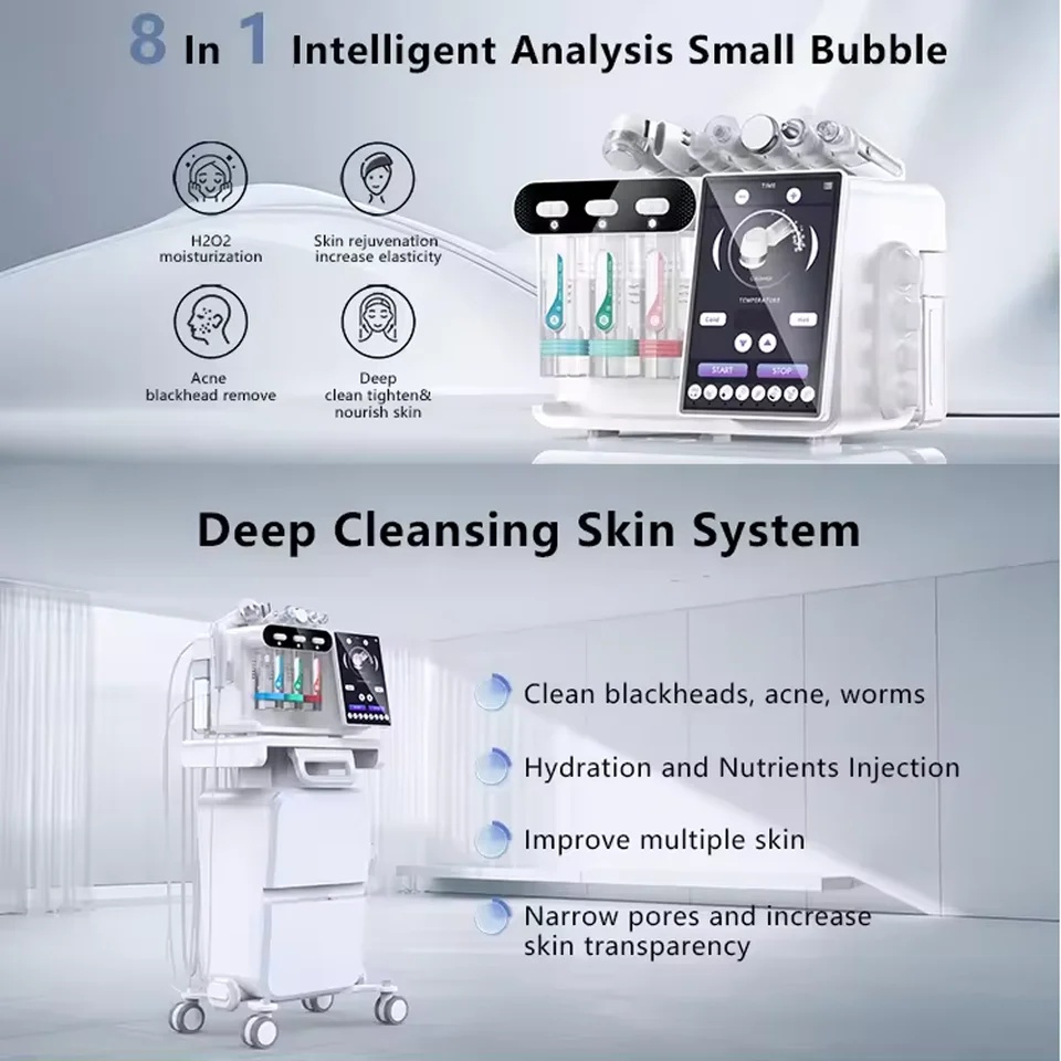 W05X 4.0 8 in 1 Small Bubble Hydro Skin Management Machine Water Oxygen Peeling Deep Cleansing Ultrasonic Beauty Device