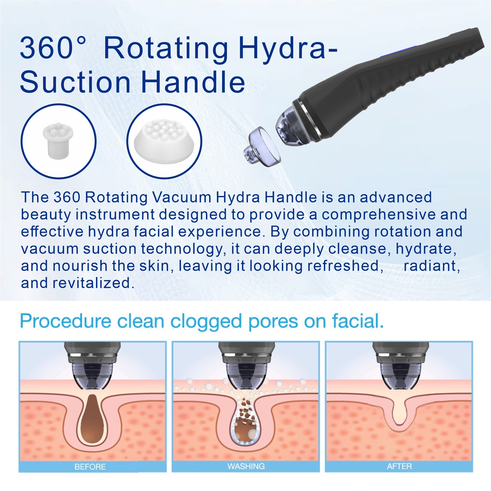Professional Home Skincare Machine Hydra Dermabrasion Facial Cleanser 360&deg; Vortex Nozzle Deep Pore Skin Tightening Vacuum