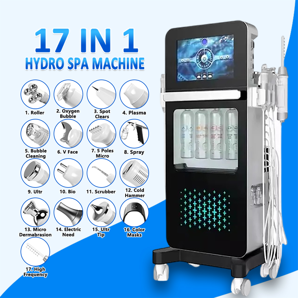 17 In1 Skin Rejuvenation Face Cleaning Facial Microdermabrasion Water Oxygen H2O2 Super Bubble Machine Hydra Beauty System