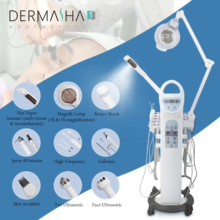 9 In1 High Frequency Ultrasonic Facial Machine with Steamer Skin Tightening Anti Wrinkle Face Care Facial Therapy Equipment