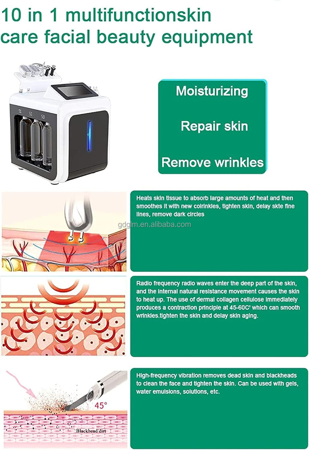 Spa 639 10in1 Multifunctional Beauty Spa Equipment Face Diamond Dermabrasion Skin Rejuvenation Machine