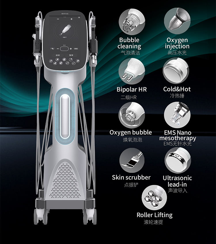 Hot Selling 9in1 Professional Hydro Baeuty Facial Machine with Oxygen Jet Peel Aqua Facial for Beauty Salon Skin Care Equipment