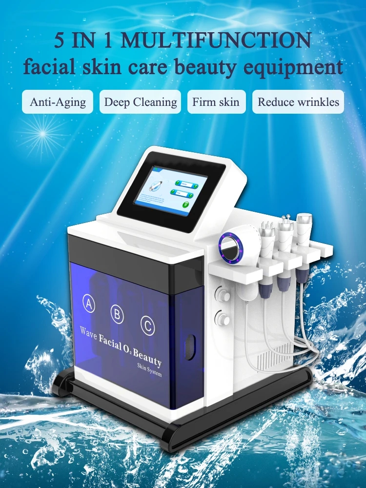 5 in 1 Desktop Hydro Bubble Water Dermabrasion Face Cleaning BIO Microcurrent Face Care Machine