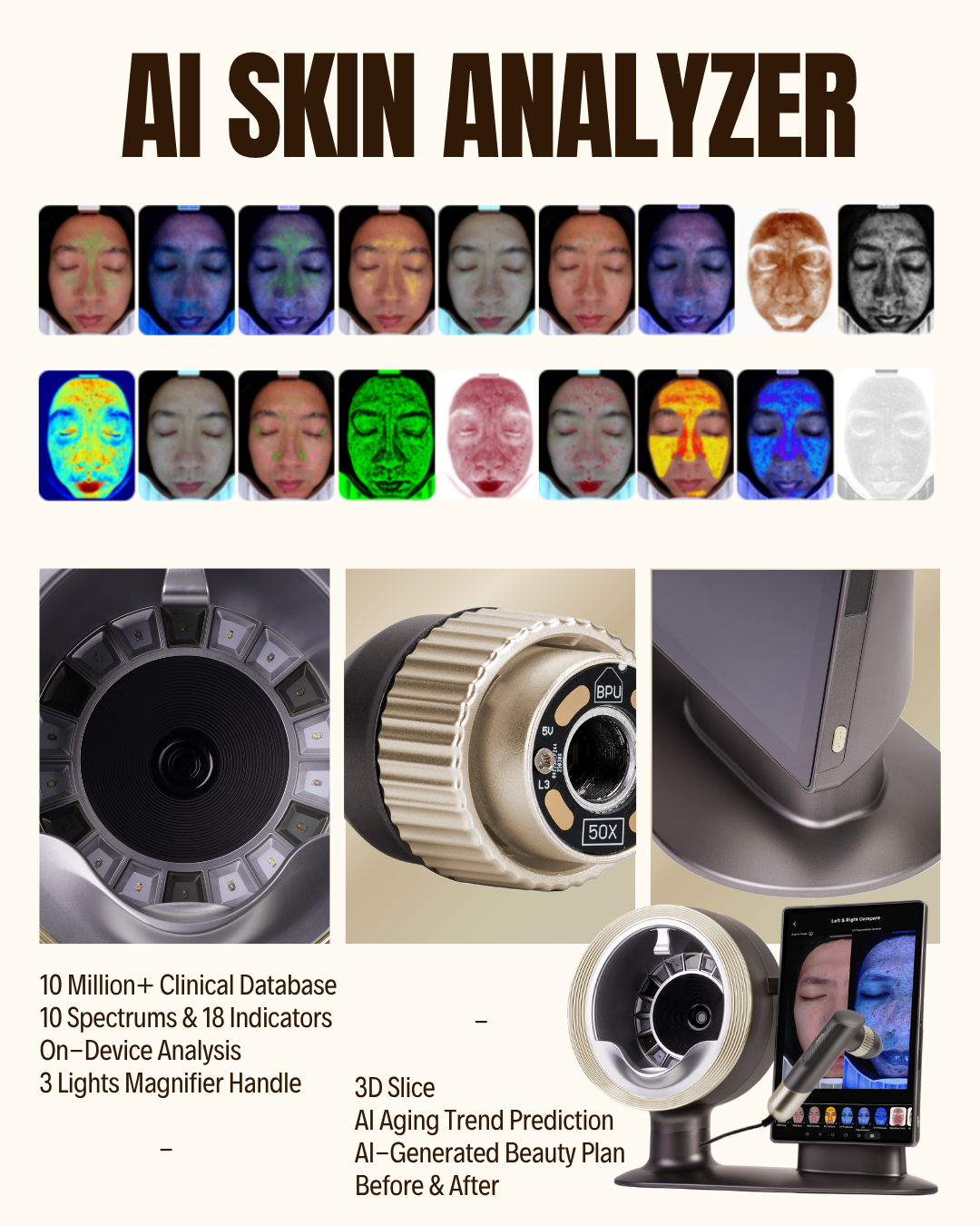 4D Skin Analyzer Fcial Scanner Digital Skin Tester UV Spectrum Detection AI Intelligent Skin Diagnosis Machine Dermatology