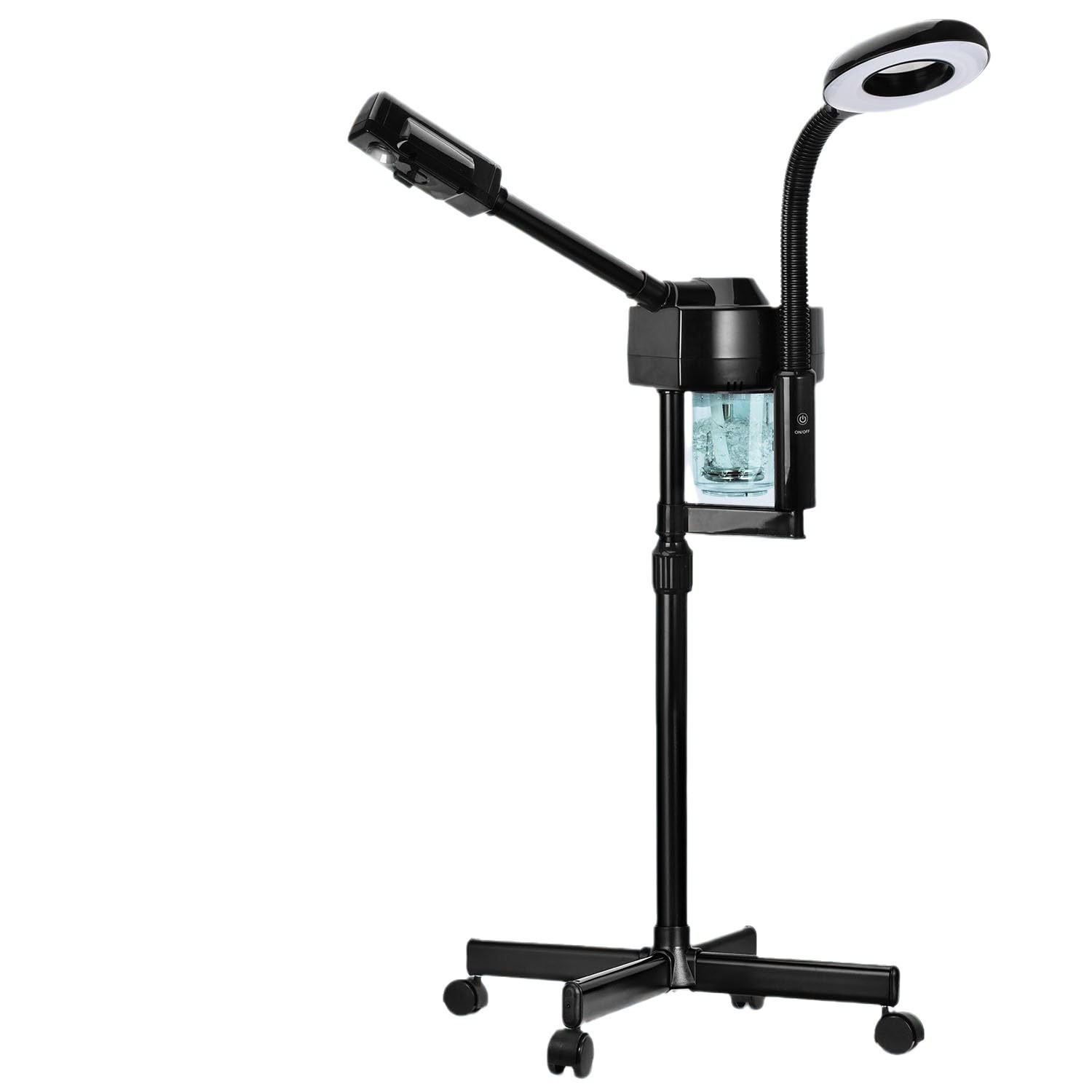 Professional Black 2 in 1 Hot Mist Facial Steamer Machine with 5X Magnifying Lamp Ozone Deep Cleansing for Salon Spa Face Care