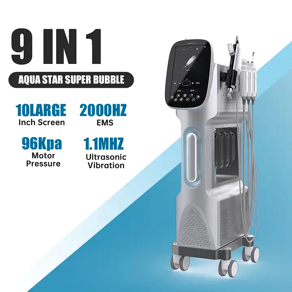 9 in 1 Professional Face Deep Cleansing Beauty Machine with Aqua Peeling Oxygen Bubble for Skin Rejuvenation Skin Tightening