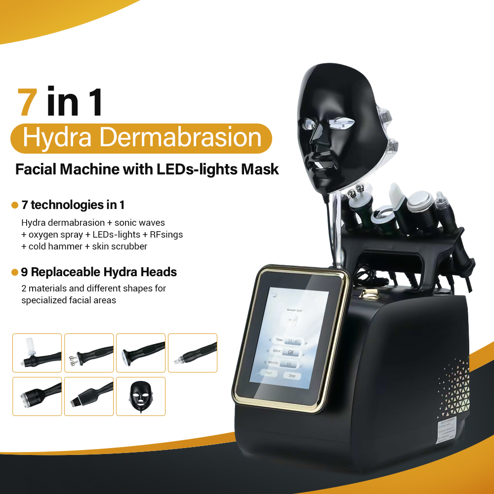New Portable 7 in 1 Hydra Beauty Facial Machine Blackhead Removal Machine with LEDs-lights Mask