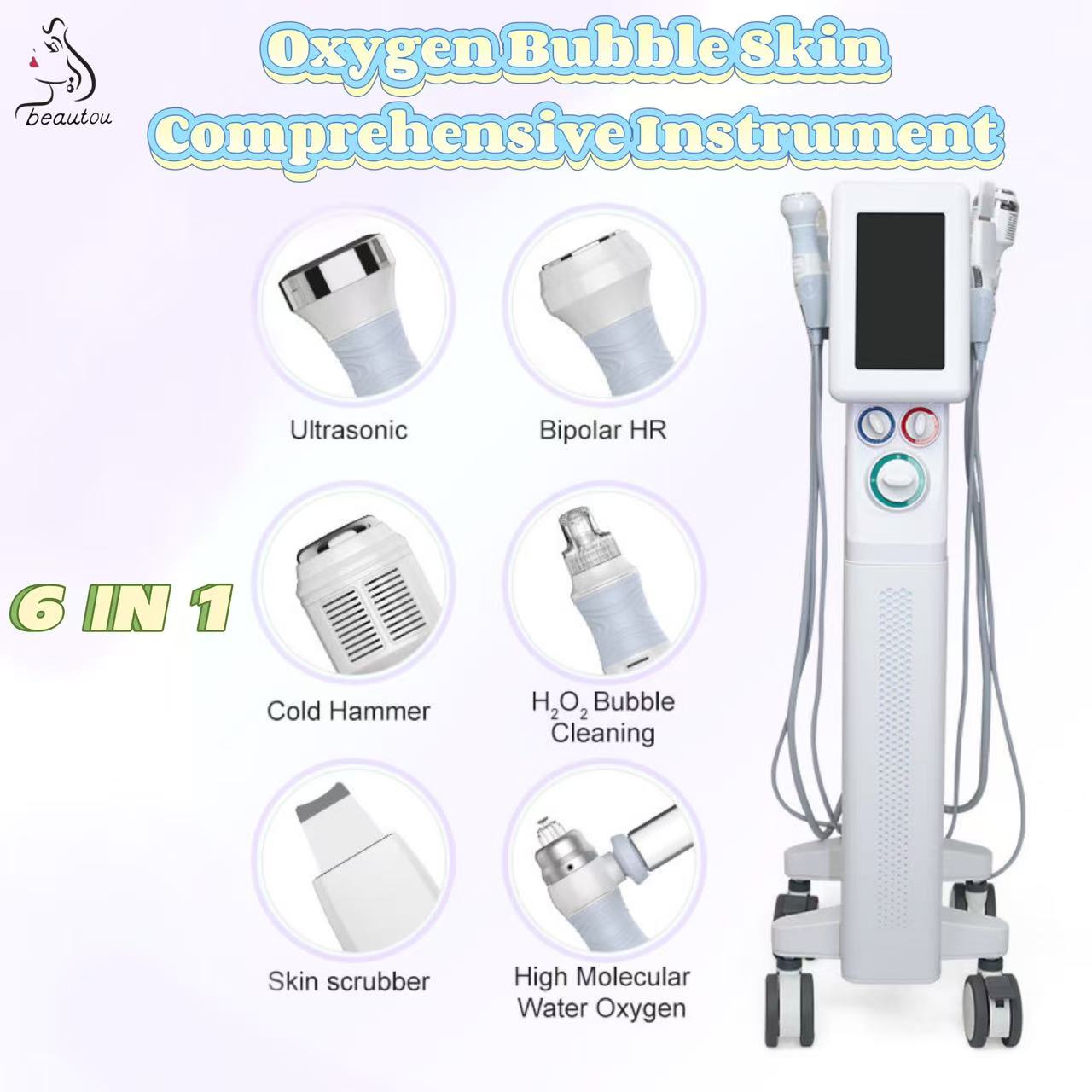 Beauty Salon Equipment 6-in-1 Oxygen Jet Peel Hydro Machine Touch Screen Skin Hydrodermabrasion Stainless Steel Face Treatment