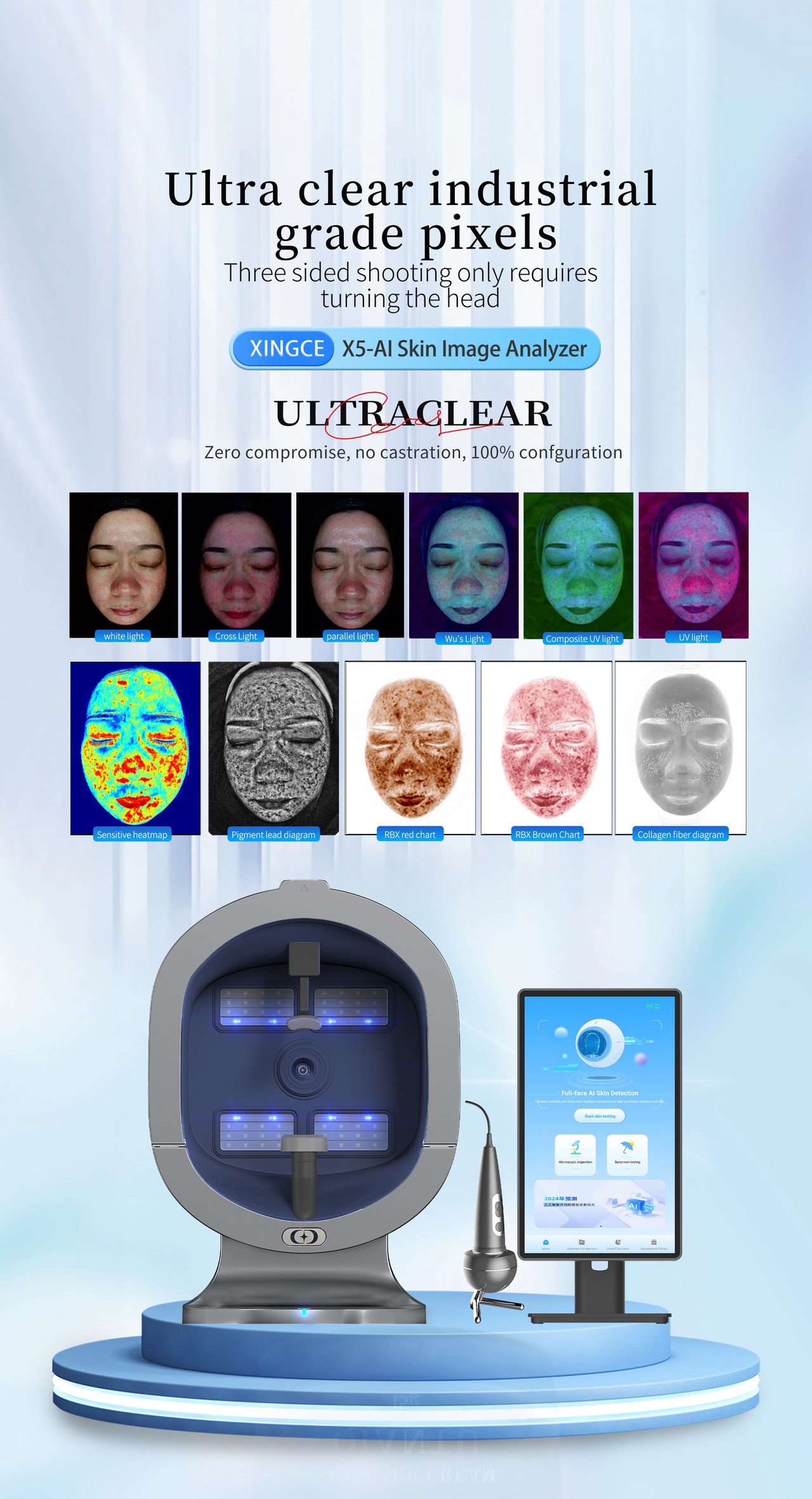 2026 Korean X5 Pro Model 3D Face S5 Camera Scanner UV Skin Analyzer Measuring Dermatological Skin Analysis Machine