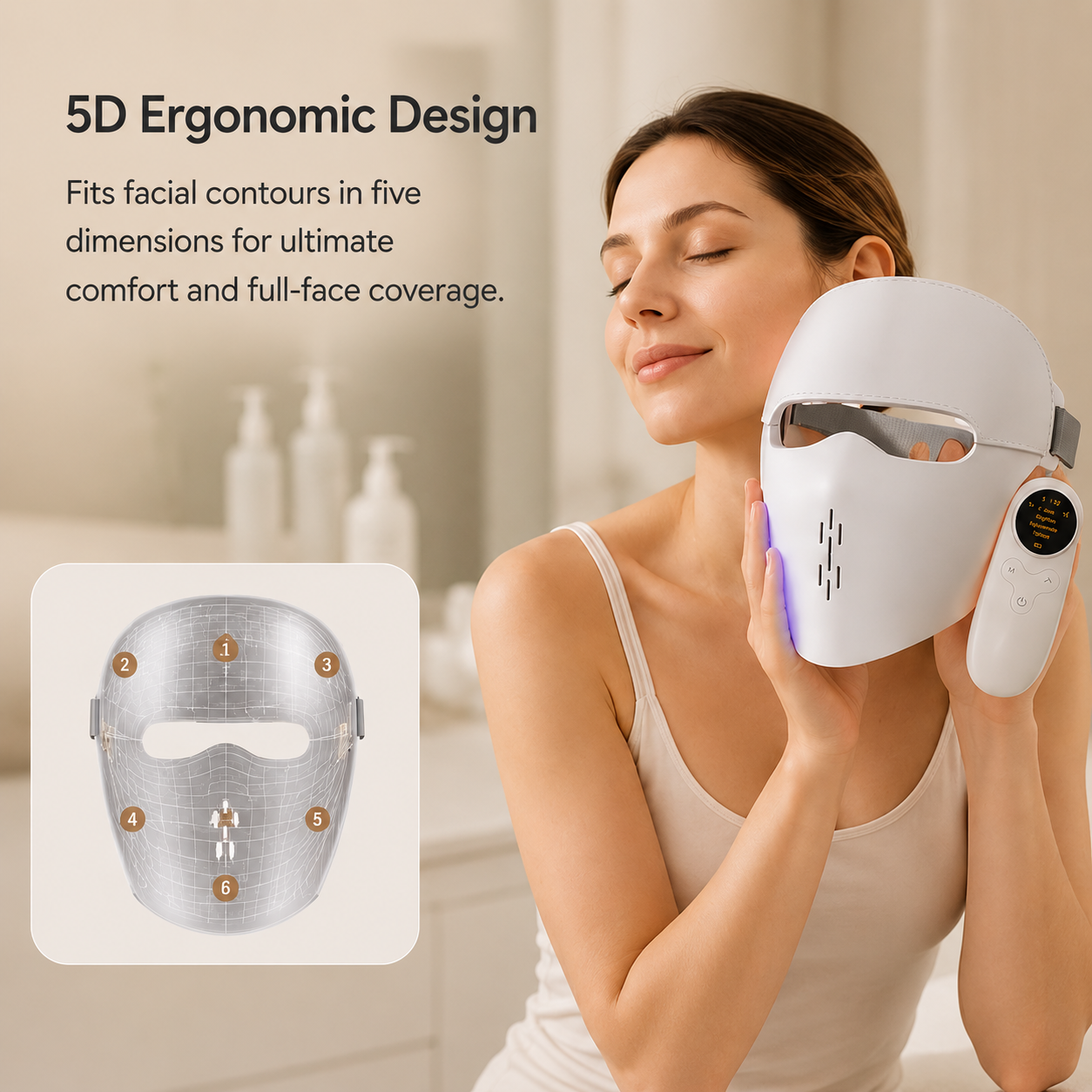 Premium Rechargeable LED Beauty Device 5D Facial Care Mask Portable Skin Routine Equipment
