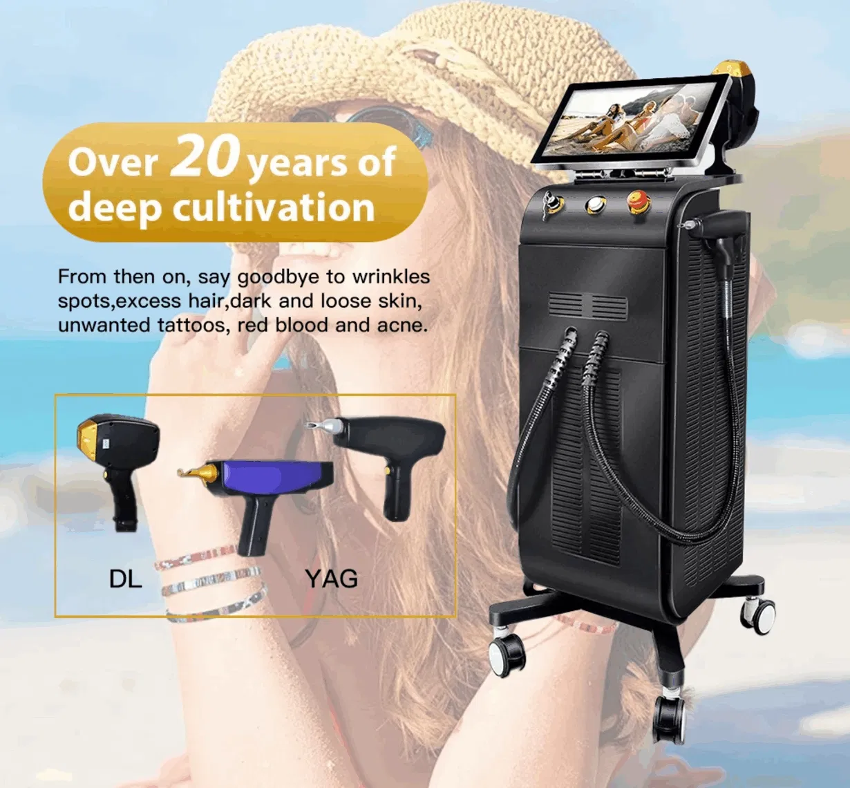 The Most Popular High Power Sapphire Ice Laser IPL Hair Removal Mobile Phone Female Skin Facial Hair Removal and Getting Tattoos YAG Machine