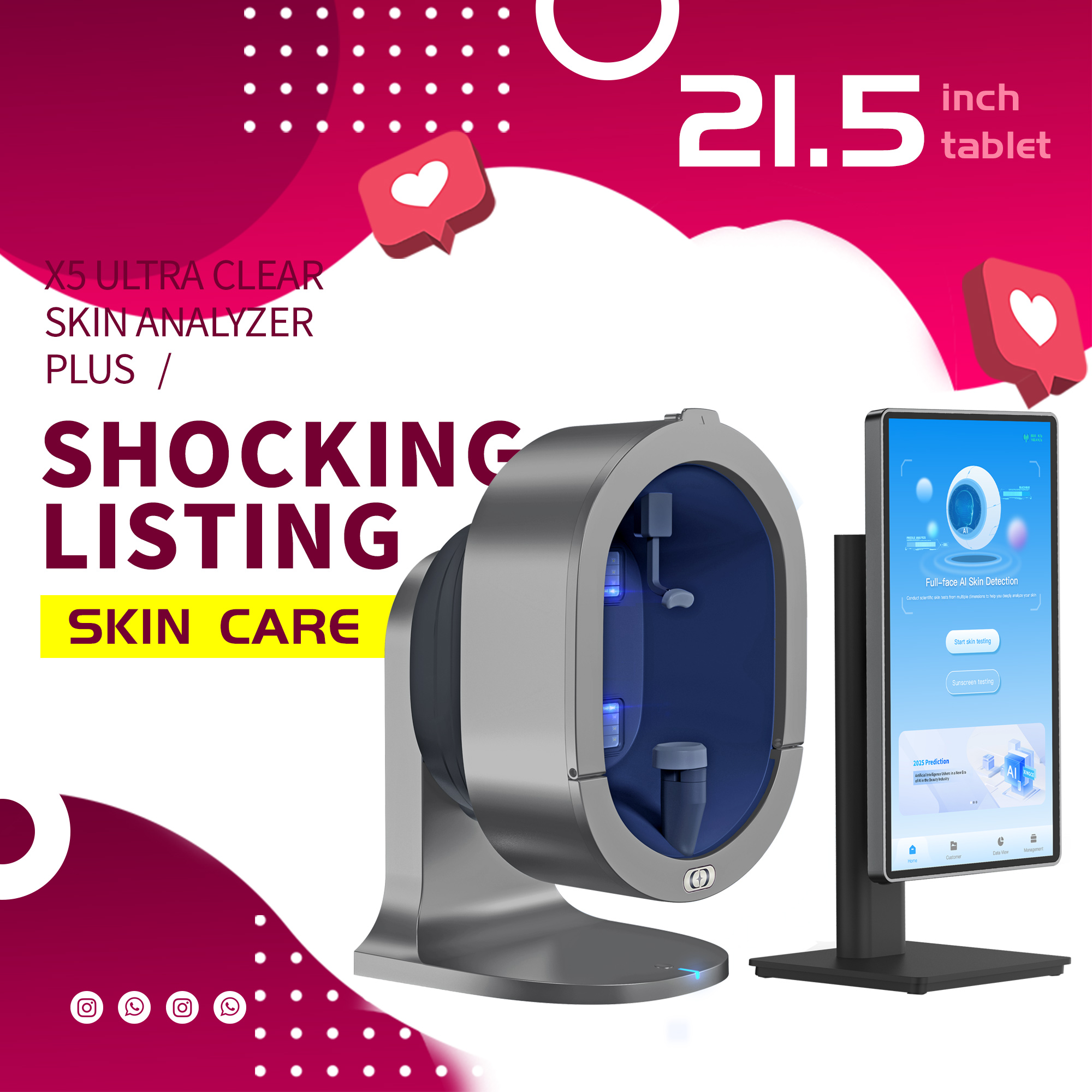 2026 Professional X5 Skin Analysis Professional 3D Display AI Detection Hair And Scalp Skin Analyzer For Salon