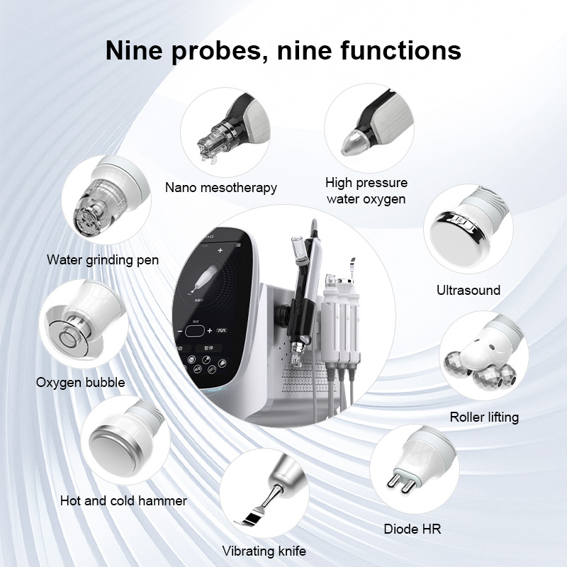 9 in 1 Professional Face Deep Cleansing Beauty Machine with Aqua Peeling Oxygen Bubble for Skin Rejuvenation Skin Tightening