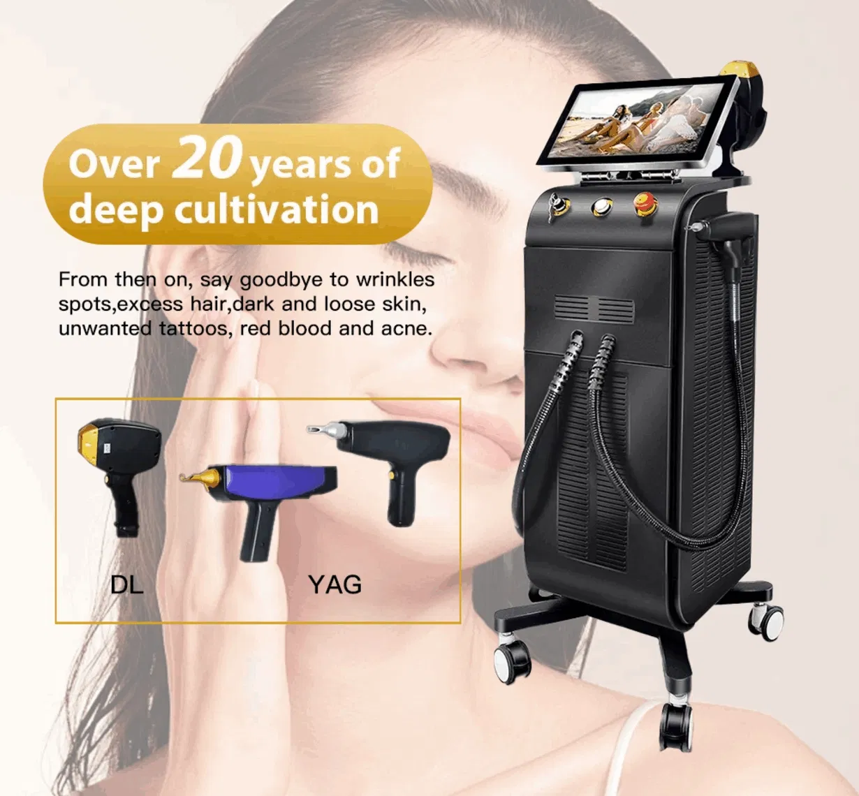 The Most Popular High Power Sapphire Ice Laser IPL Hair Removal Mobile Phone Female Skin Facial Hair Removal and Getting Tattoos YAG Machine