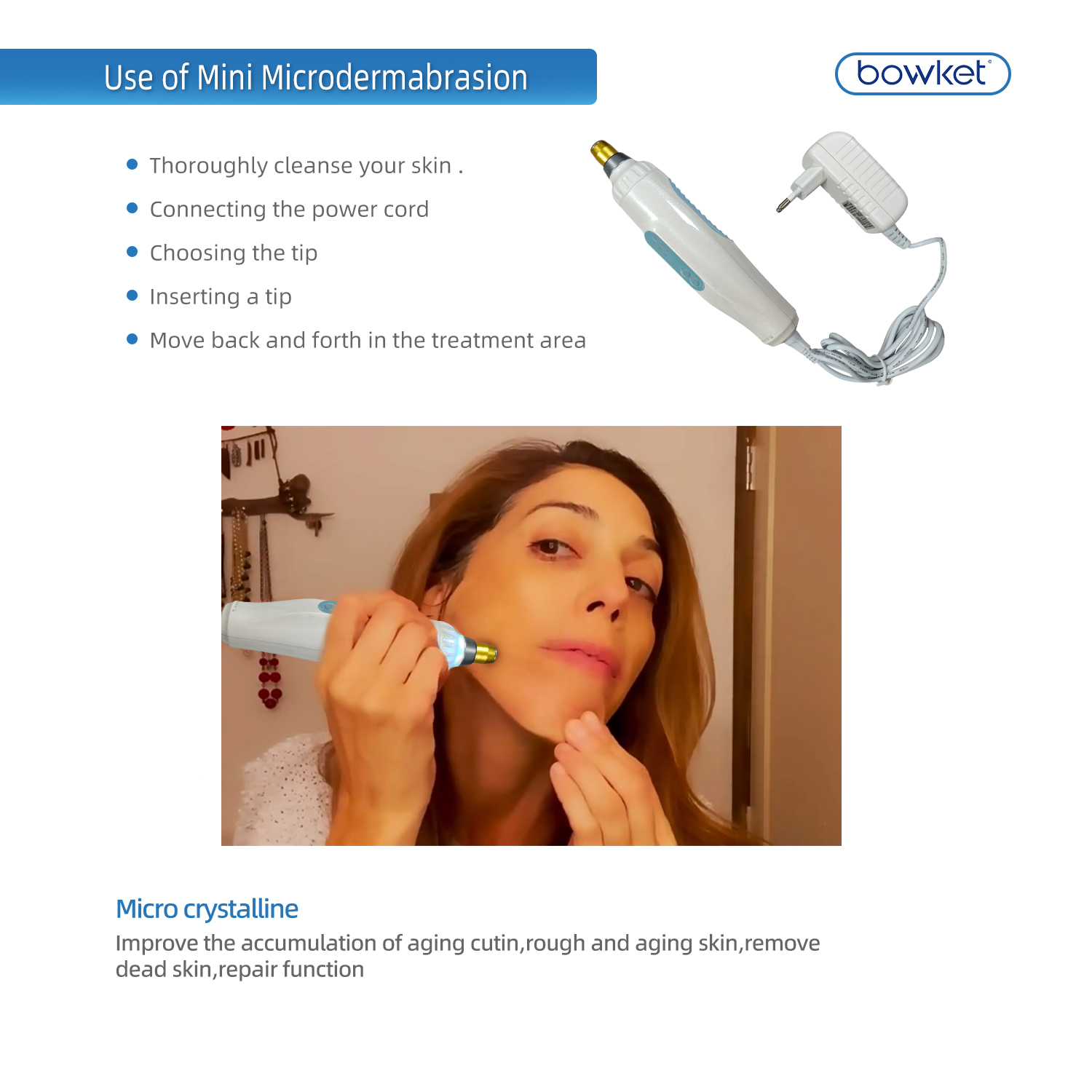 BOWKET Portable Diamond Microdermabrasion Device Vacuum Blackhead Remover for Facial Skin Rejuvenation Acne Wrinkle Treatment