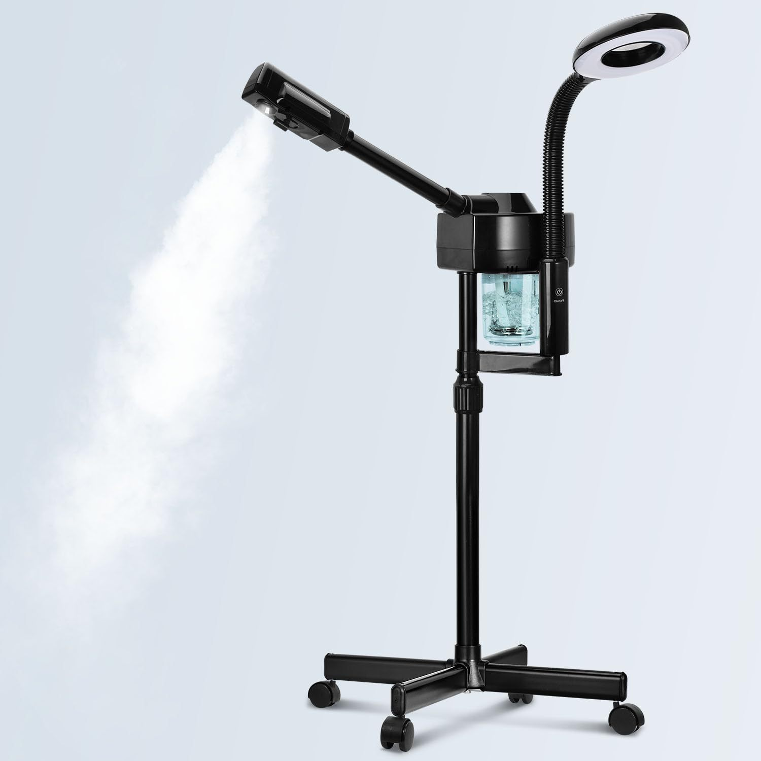 Professional Black 2 in 1 Hot Mist Facial Steamer Machine with 5X Magnifying Lamp Ozone Deep Cleansing for Salon Spa Face Care